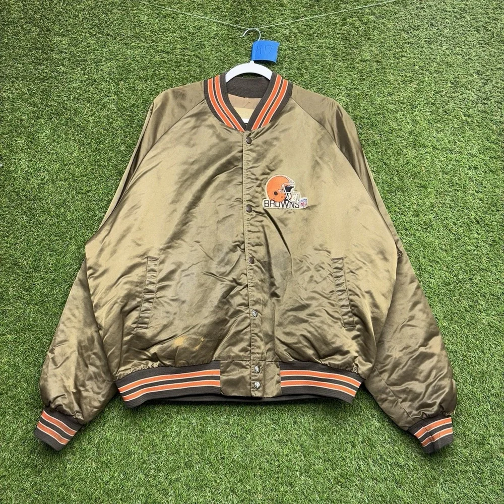 Vintage Cleveland Browns Satin Jacket Mens 2XL NFL Football 90s Brown CHALK LINE